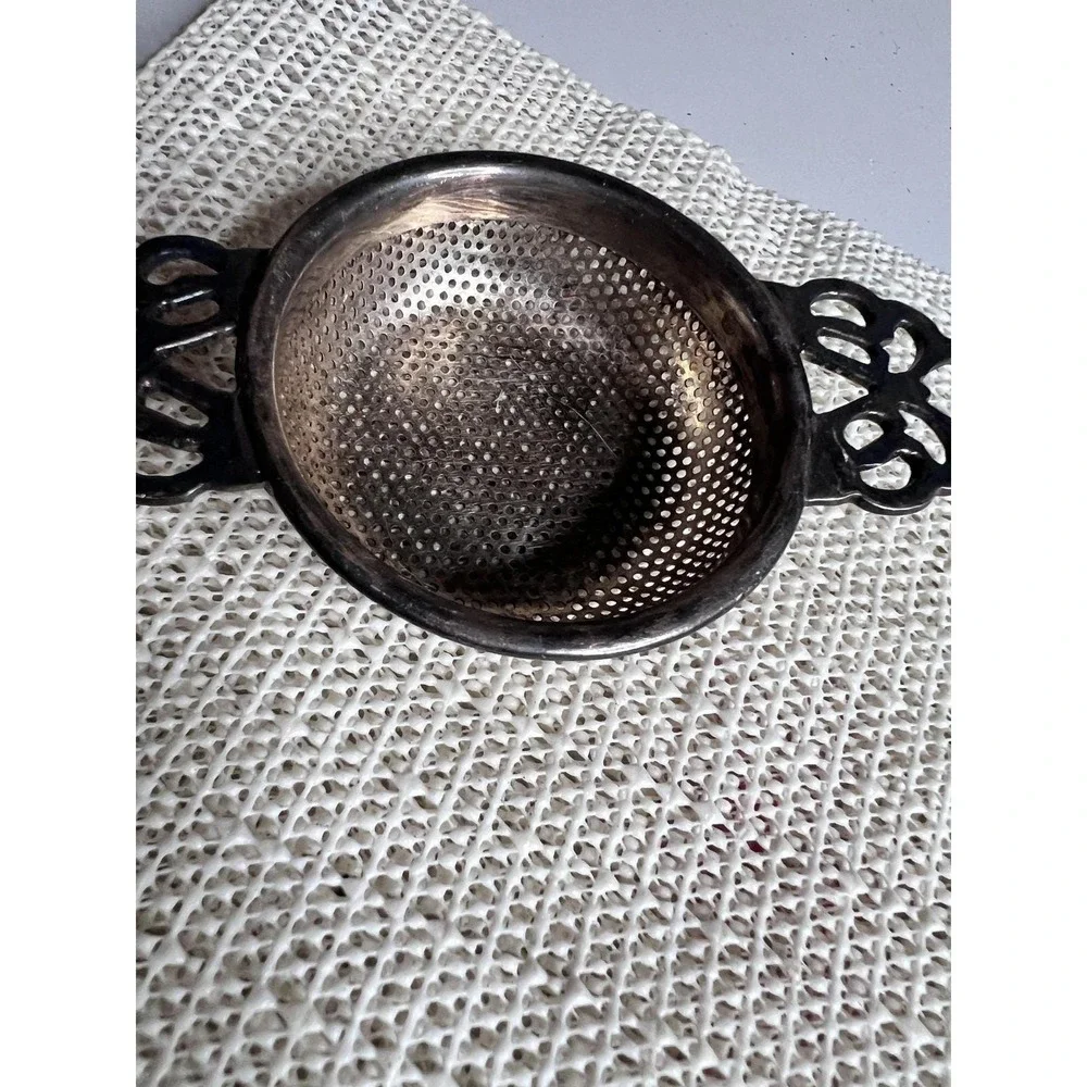 Silver Plated Tea Strainer Double Handle Perforated Bowl Tea Leaf Kitchen Gadget